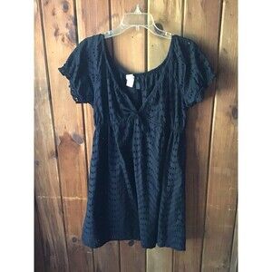 La Blanca By Rob Beattie Mini Dress Women's Medium Black Eyelet Drawstring Boho